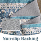 jinchan Runner Rug 2x5 Washable Kitchen Hallway Runner Soft Thin Vintage Low Pile Non Slip Distressed Carpet Floral Medallion Rug for Bathroom Bedroom Laundry Room Blue Multi