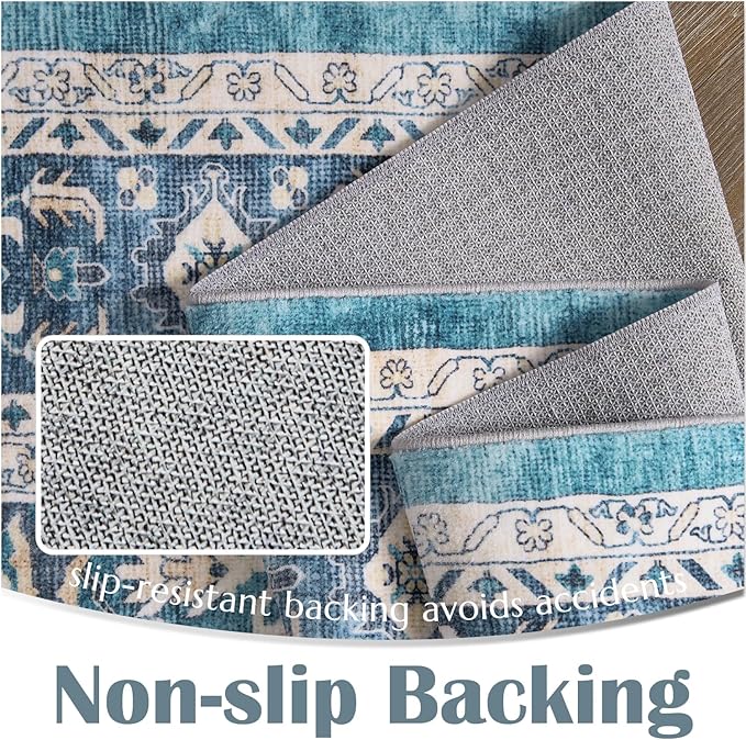 jinchan Runner Rug 2x5 Washable Kitchen Hallway Runner Soft Thin Vintage Low Pile Non Slip Distressed Carpet Floral Medallion Rug for Bathroom Bedroom Laundry Room Blue Multi