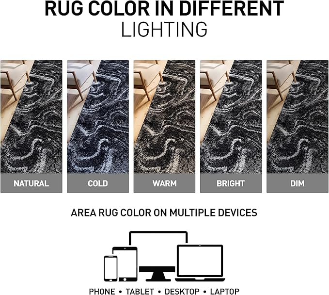 Rugshop Abstract Marble Shag Runner Rug Anthracite Dark Gray 2' 3" x 8' Perfect for Hallways, Kitchens, or Behind The Sofa