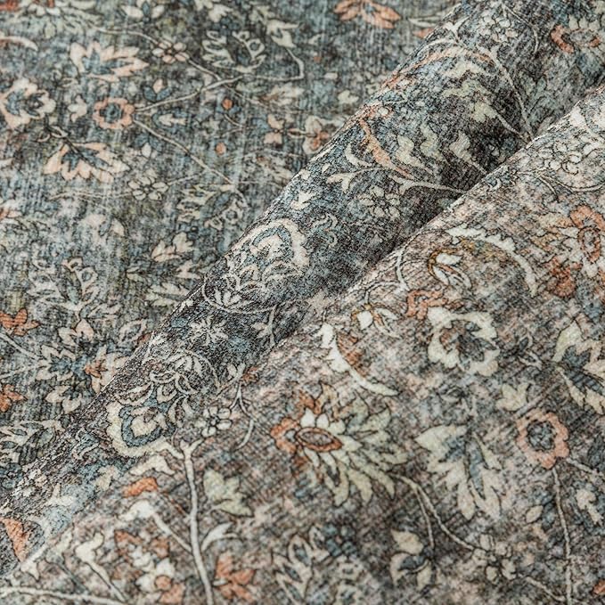 Area Rug 4x6 Gray Entryway Office Washable Vintage Carpet Non Slip Indoor Kitchen Door Mat Retro Traditional Accent Grey Throw Small Rug for Bathroom Bedroom Dining Living Room