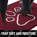 Smiry Dog Door Mat for Muddy Paws, Absorbent Dirt Trapper Non Slip Quick Dry Washable Chenille Mat for Mud Dogs, Entry Rug for Indoor and Outdoor (47x32 Inches, Burgundy and White)