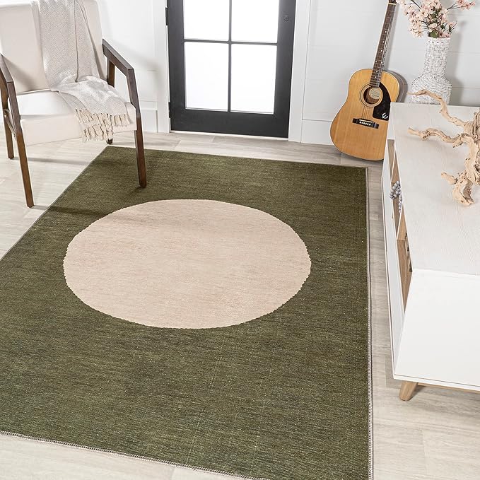 JONATHAN Y Machine Washable Green/Cream Indoor Area Rug 9X12 ft, Cirkel Minimalist Geometric Dot for Living Room, Bedroom, Kitchen, Office, Easy-Cleaning, Pet-Friendly, Non-Shedding WSH113B-9