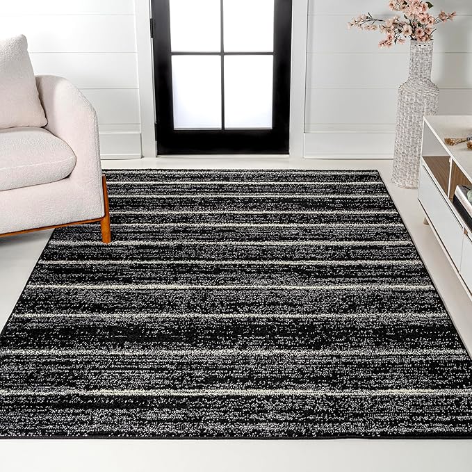 JONATHAN Y Williamsburg Minimalist Stripe Black/Cream Indoor Area Rug, 8x10, Contemporary, Modern, Easy-Cleaning for Living Room, Bedroom, Kitchen, Pet Friendly, Non-Shedding (MOH201F-8)