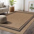 Beverly Rug Easy Jute Bordered Rug 8x10 Washable Durable Indoor Outdoor Area Rugs for Living Dining Room Patio Office Stain Resistant Non Shedding Casual Indoor Outside Carpet 8 x 10 Natural