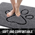 Smiry Dog Door Mat for Muddy Paws, Absorbent Dirt Trapper Non Slip Quick Dry Washable Chenille Mat for Mud Dogs, Entry Rug for Indoor and Outdoor (30x20 Inches, Dark Grey and Black)