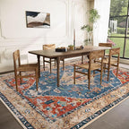 Area Rug 8x10 Washable Rug, Vintage Boho Medallion Rugs Non-Slip Soft Low Pile Large Distressed Rug Indoor Retro Carpet for Living Room Bedroom Dining Room Home Office (Tribal Medallion/Multi, 8'x10')