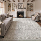 Bavni Washable Rugs 8x10-Machine Washable Rug Lightweight Low Pile, Vintage Floral Rug Non-Shedding Distressed Throw Carpet for Living Room Bedroom Office, Light Gery