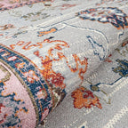 GLN Rugs Traditional Collection - Machine Washable Area Rug, Traditional Washable, Non Slip, Low Pile Chenille Rug, Living Room, Bedroom, Kitchen Rug (9' x 12' Pink/Blue/Multicolor)