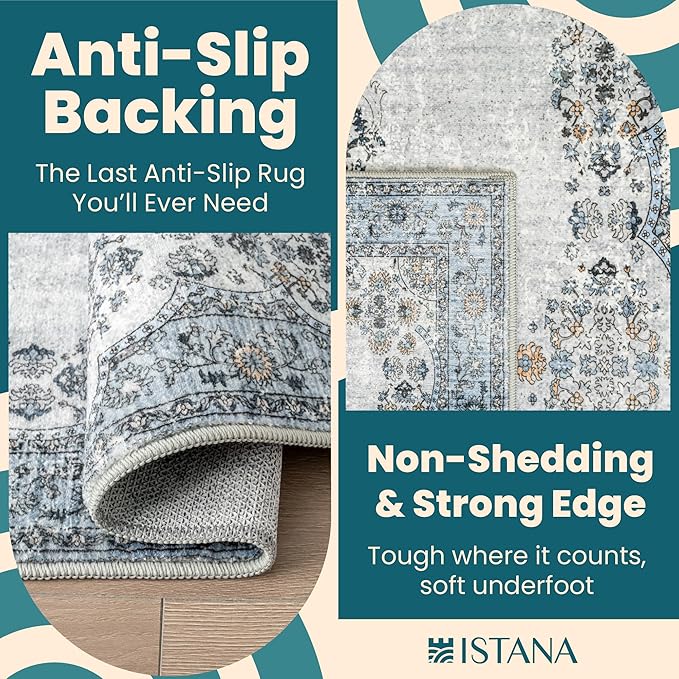 Istana 5x7 Area Rug - Blue Rugs for Living Room 5x7 - Foldable Rugs for Bedroom - Stain Resistant Washable Rug - Eco-Friendly Boho Area Rugs - Easy to Clean Living Room Rug