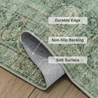FMFUNCTEX 6x9 Washable Area Rug Green Vintage Neutral Distressed Oriental Large Non Slip Carpet for Living Room Bedroom Soft Low Pile Indoor Mat Retro Throw Rug for Dining Room Kitchen Office Nursery