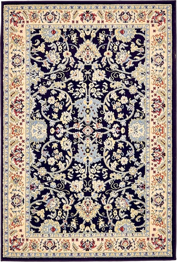 Unique Loom Sialk Hill Collection Area Rug - Washington (4' 1" x 6' 1" Rectangle Navy Blue/Cream)