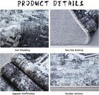 Rugcomf 3x5 Washable Boho Soft Area Rug - Abstract Pattern, Non-Slip, Non-Shedding Faux Wool Vintage Rug for Bedside, Bedroom, Kitchen, Indoor, Grey and Black