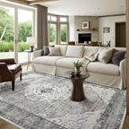 Deerly 5x8 Rugs for Bedroom Living Room - Machine Washable Rugs Large Non-Slip Family & Pet Friendly Area Rugs Carpet Oriental Neutral Print Floor Rug Border Grey/Navy
