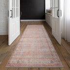 GLN Rugs Traditional Collection - Machine Washable Area Rug, Traditional Washable, Non Slip, Low Pile Chenille Rug, Living Room, Bedroom, Kitchen Rug (2'6" x 10' Terra/Multicolor 1153)