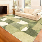 Large Green Area Rugs 8x10 Washable Rug for Living Room Bedroom Dining Room,Modern Geometric Non Slip Carpet