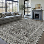 Vintage Area Rug 10x14 Black Washable Living Room Large Carpet Non Slip Bedroom Indoor Office Low Pile Traditional Distressed Retro Accent Rug for Dining Room