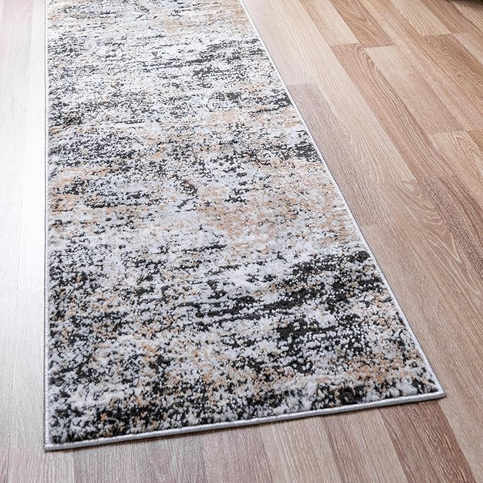 Rugs.com Leipzig Collection Rug – 8 Ft Runner Beige Low-Pile Rug Perfect for Hallways, Entryways