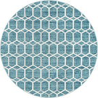 Rugs.com Lattice Trellis Collection Rug – 8 Ft Round Blue Low-Pile Rug Perfect for Kitchens, Dining Rooms