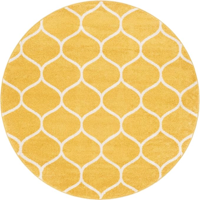 Rugs.com Lattice Frieze Collection Rug – 6' Round Yellow Medium Rug Perfect for Kitchens, Dining Rooms