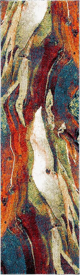 SAFAVIEH Glacier Collection 2'3" x 12' Red/Green GLA126Q Modern Abstract Non-Shedding Living Room Bedroom Runner Rug