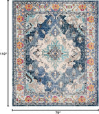 SAFAVIEH Monaco Collection Area Rug - 6'7" x 9'2", Navy & Light Blue, Boho Chic Medallion Distressed Design, Non-Shedding & Easy Care, Ideal for High Traffic Areas in Living Room, Bedroom (MNC243N)