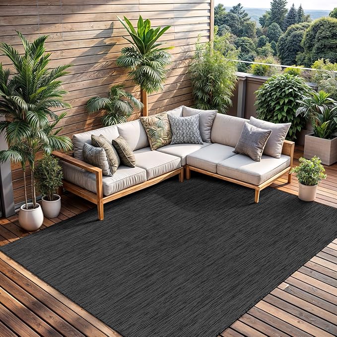 CAMILSON Outdoor Rug 6x9 Modern Area Rugs for Indoor and Outdoor Patios and Porches - Waterproof, Washable, Non-Shedding, Easy-to-Clean Outside Carpet (6 x 9, Solid - Dark Gray)
