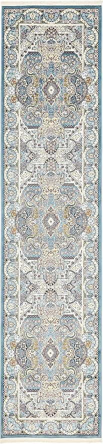 Unique Loom Narenj Collection Classic Traditional Medallion Textured Design Area Rug, 3 x 13 ft, Blue/Tan