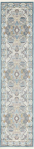 Unique Loom Narenj Collection Classic Traditional Medallion Textured Design Area Rug, 3 x 13 ft, Blue/Tan
