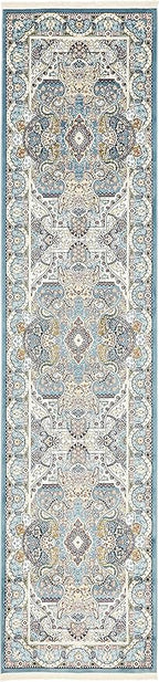 Unique Loom Narenj Collection Classic Traditional Medallion Textured Design Area Rug, 3 x 13 ft, Blue/Tan