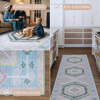 Fame Living Washable Area Rug. Modern Farmhouse. Vintage. Turkish. Bohemian. Distressed. Oriental. Traditional. Rugs for Living Room. Dining. Bedroom. Office. Entryway. Foyer. (856PBl, 5'9" x 8'9")