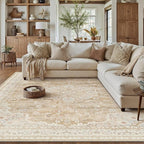 HUGEAR Machine Washable Area Rugs 5x7 Vintage Beige Brown Living Room Bedroom Rug Neutral Style Non Slip Stain Resistant Low Pile Throw Carpet for Home Retro Aesthetic Modern Decor