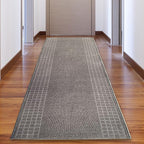 Custom Made Runner Rug for Kitchen Foyer Hallway Entry Choose Your Length 26 Inch Wide Geometric Checkered Design Grey Color (5 feet x 26 inch)
