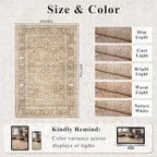 HelloTree Vintage Area Rug 4x6 Khaki Entryway Office Washable Carpet Non Slip Backing Printed Distressed Rugs for Bedroom Vintage Boho Tribal Area Rugs for Bathroom Bedroom Dining Living Room-Khaki