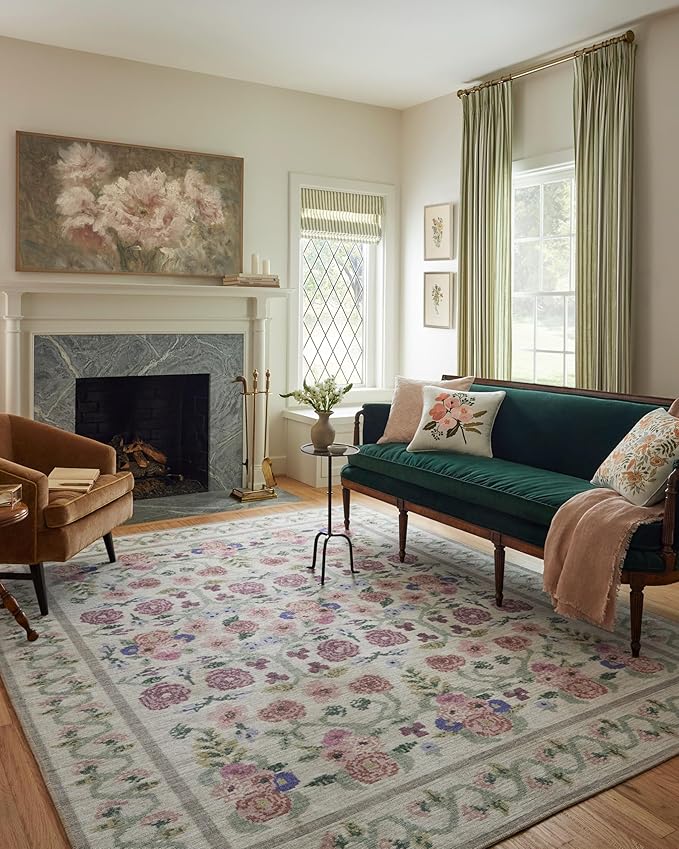 Loloi Rifle Paper Co. Rosa Collection RSA-01 Ivory 7'-6" x 9'-6" Area Rug