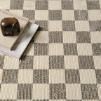 Revival Rugs Gambit 3'11" x 6'1" Checkered Rug Machine Washable Area Rug for Kitchen Bedroom - 100% Recycled Oeko-TEX Certified, Medium Pile, Gray, Beige