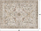 3x4 Large Entryway Rugs - Machine Washable Floral Area Rug for Bedside, Oriental Non-Slip Kitchen Floral Mats, Botanical Design Stain Resistant Carpet, Vintage Farmhouse Décor (Moss)