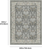 Bavni 5x7 Area Rugs for Living Room, Floral Rug Machine Washable Non Slip, Vintage Boho Forest Carpet, Soft Low Pile Thin Lightweight Rugs for Bedroom, Farmhouse, Dining Room Office, Mist Grey/Ivory