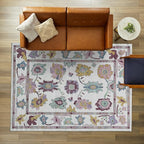 Fame Living Pink Oushak Rug, Modern Rugs, Vintage, Turkish, Eclectic, Floral, Pastel, Washable, Small Throw, Accent Area Rug for Living Room, Bedroom, Kitchen, Bathroom, 2'5"x4'9"