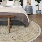 RUGGABLE Washable Vintage Area Rug – Kamran Ivory Opal 6 ft Round, Stain-Resistant, Non-Slip – Medium Machine Washable Rugs for Living Room, Bedroom, Hallway, Entryway & Office–with Standard Pad