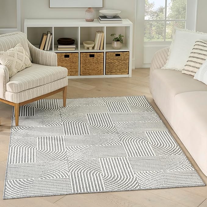 Nourison Home Textured Home Charcoal Ivory 3'11" x 5'11" Area Rug - Easy Clean, Non Shedding, Bed Room, Living Room, Dining Room, Kitchen (4' x 6')