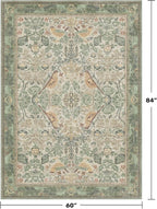 Washable Sage Green Area Rugs 5x7 for Living Room, Bedroom Bedside, Dinning Room, Office with Botanical Floral Bird Pattern, Muted Green Non Slip Stain Resistant Low Pile French Country Decor