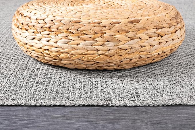 CAMILSON Easy Jute Rug 5x7, Indoor Outdoor Gray Color Farmhouse Area Rugs for Living Room Patio and Kitchen Rug, Solid Boho Woven Design, Easy-Cleaning, Washable Outside Carpet Alfombras (5 x 7)