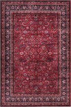 GLN Rugs Traditional Collection - Machine Washable Area Rug, Traditional Washable, Non Slip, Low Pile Chenille Rug, Living Room, Bedroom, Kitchen Rug (9' x 12' Dark Red)