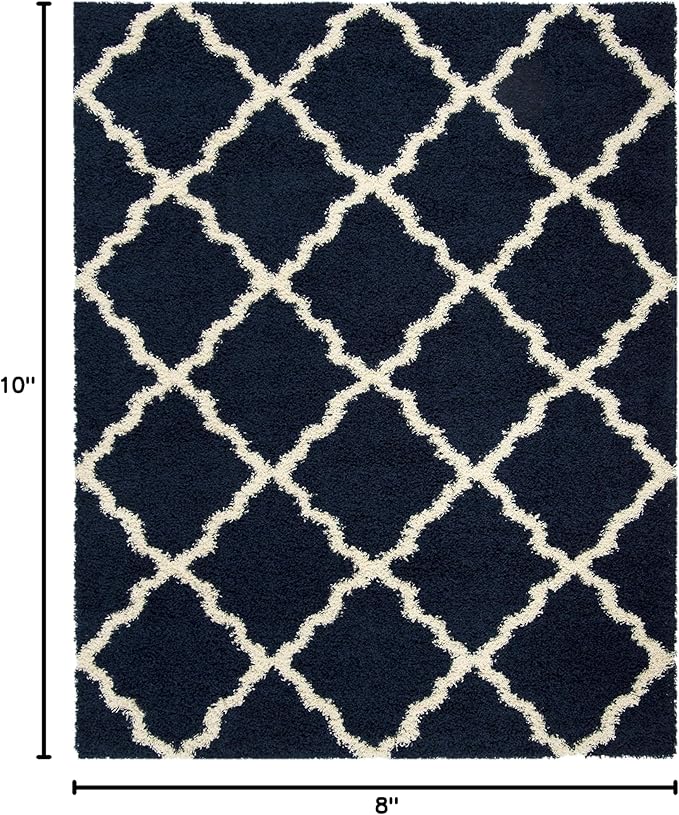 SAFAVIEH Area Rug 8x10 - Dallas Shag Collection - Large - Navy & Ivory, Trellis Pattern, Non-Shedding & Easy Cleaning, Plush Thick Pile, Ideal for Living Room, Bedroom, Dining Space (SGD257N)