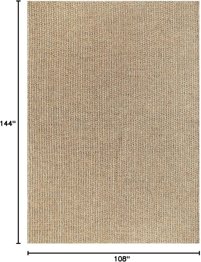 Easy Jute Rugs 9x12 Natural Color Living Room Indoor Outdoor Area Rug for Patio Farmhouse and Kitchen Rug High Traffic Easy to Clean Washable Solid Boho Woven Design Outside Carpet (9 x 12)