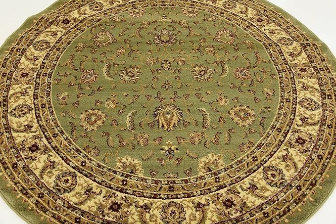 Unique Loom Voyage Collection Traditional Oriental Classic Intricate Design Area Rug (6' 0 x 6' 0 Round, Green/Ivory)