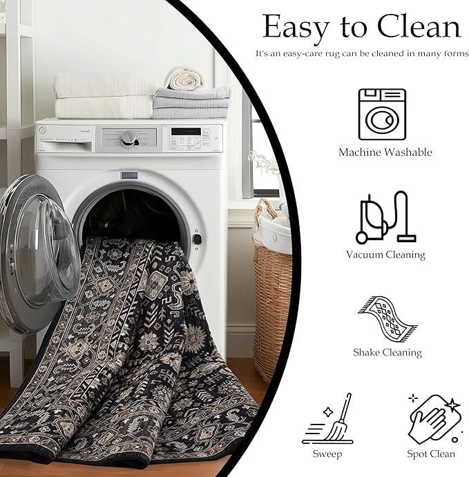 Area Rug Non Slip Machine Washable Ultra Soft Living Room/Bedroom/Kitchen/Outdoor/Classroom Black Gold, 8'×10'