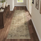 Fmfunctex 2x6 Runner Rug Brown Vintage Neutral Washable Distressed Non Slip Low Pile Indoor Carpet Soft Retro Floral Hallway Entryway Rug for Kitchen Living Room Bedroom Bathroom Laundry Entry Bedside