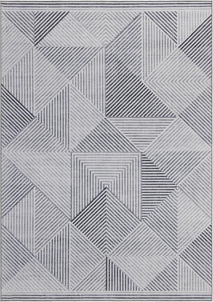 ReaLife Rugs Machine Washable Area Rug - Living Room Bedroom Bathroom Kitchen Entryway Office - Padded Crease Free Stain Resistant Premium - Modern Geometric Contemporary- Miles- Gray - 2'x 3'
