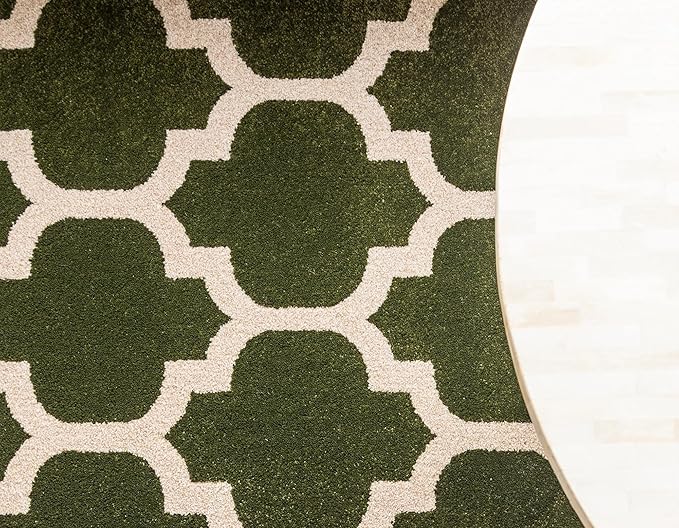 Rugs.com Lattice Collection Rug – 8 Ft Round Dark Green Medium Rug Perfect for Kitchens, Dining Rooms